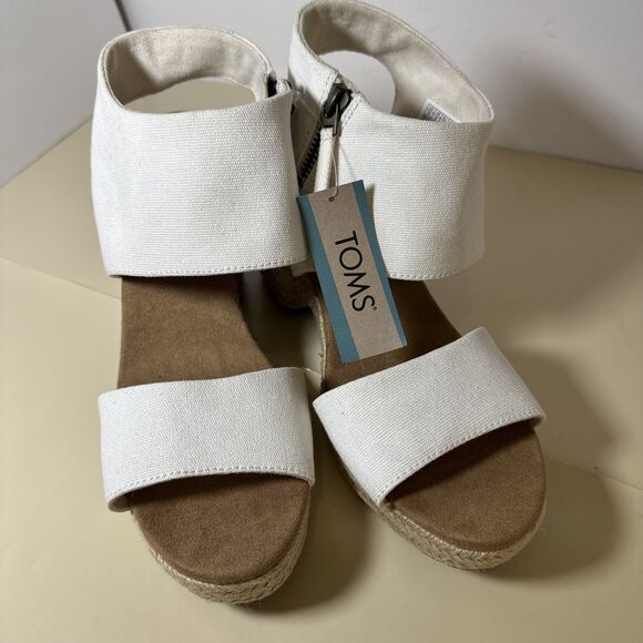 Toms Majorca Platform Espadrille Casual Block Heel Sandals White Canvas Sz 10 - Picture 12 of 12
